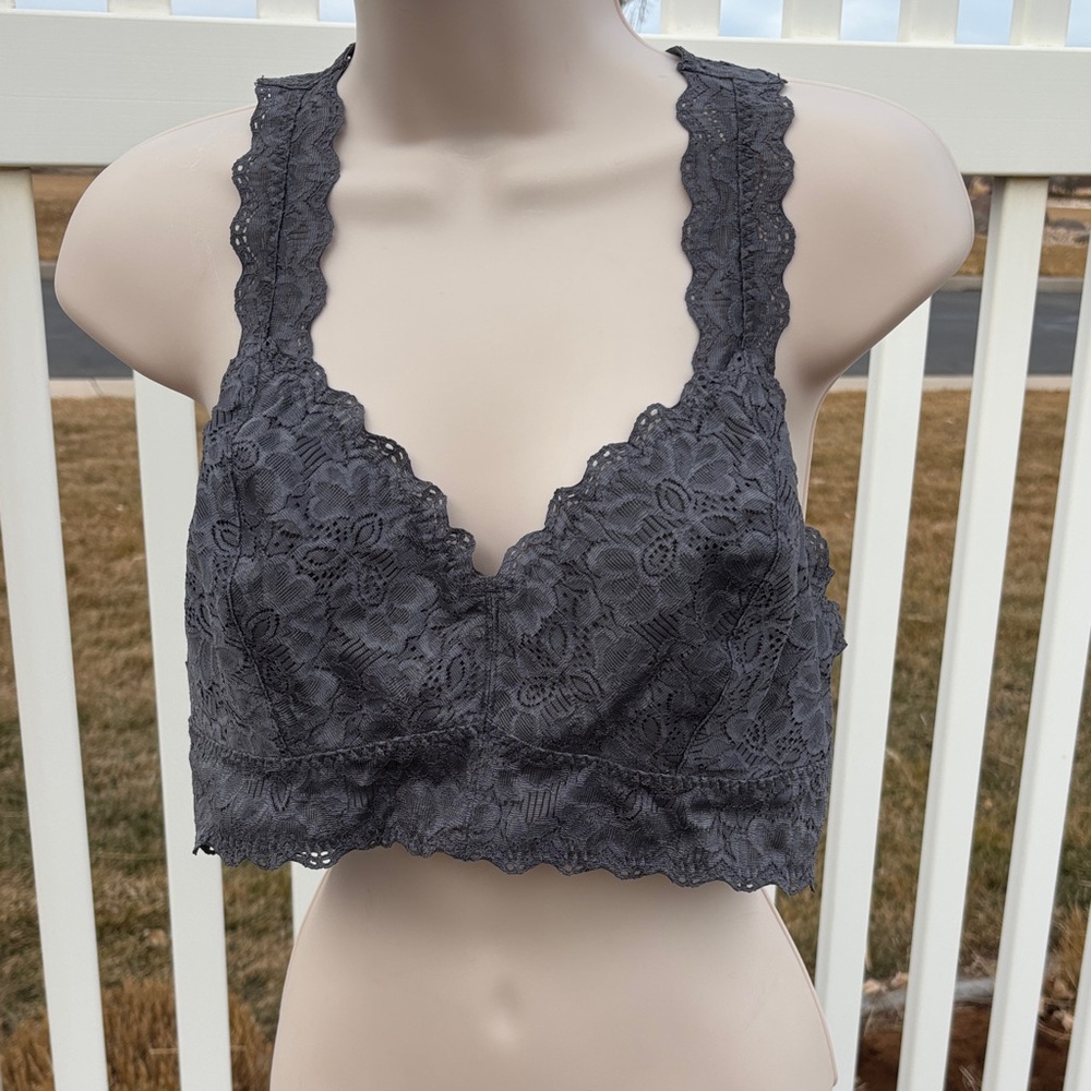 Felina Lingerie Grey Lace RacerBack Bralette Size XL